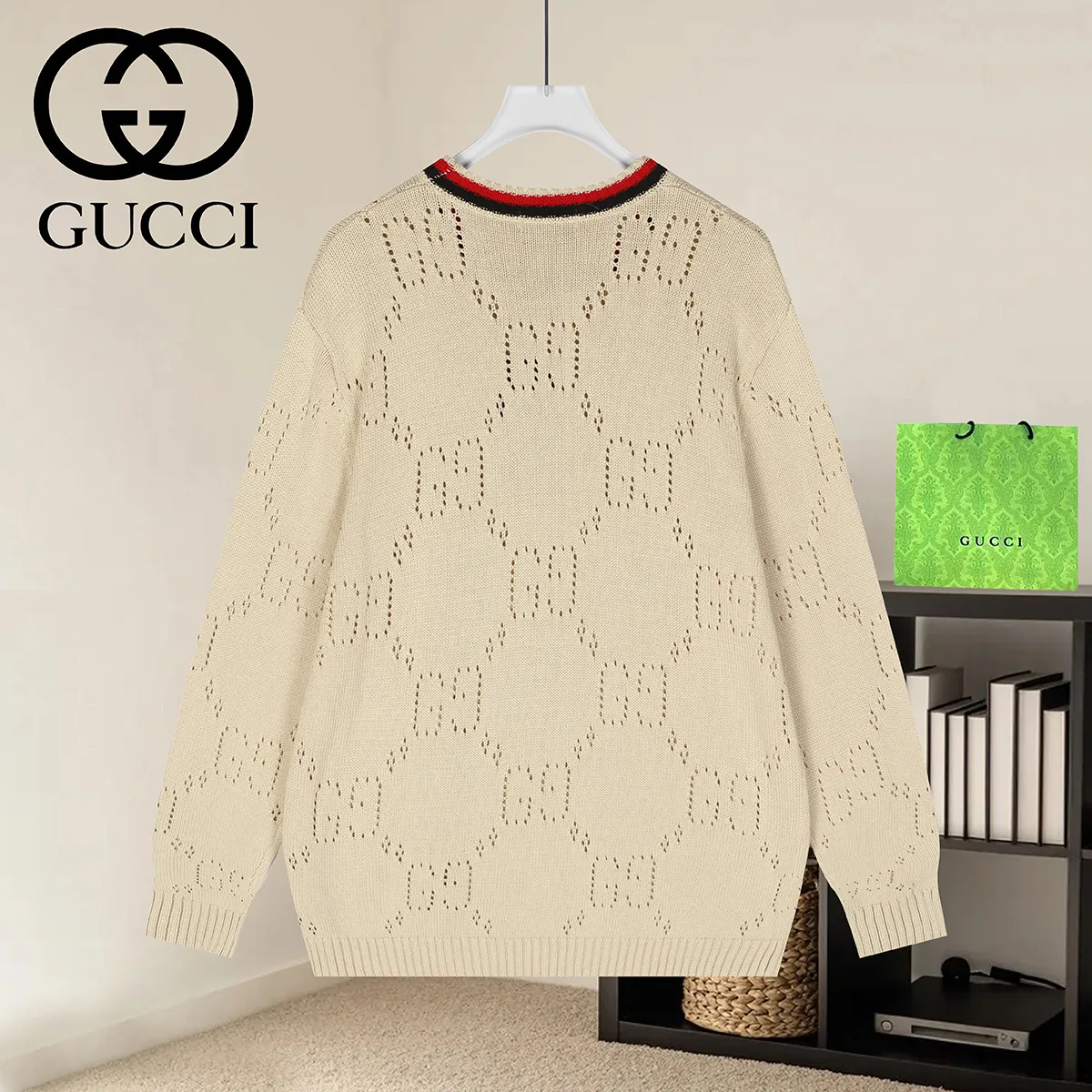GG Perforated Wool Crew-Neck Sweater D18021640 — view 2