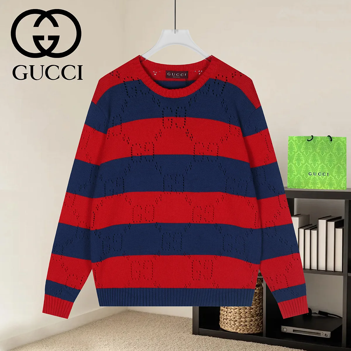 Striped GG Perforated Wool Sweater D18021645