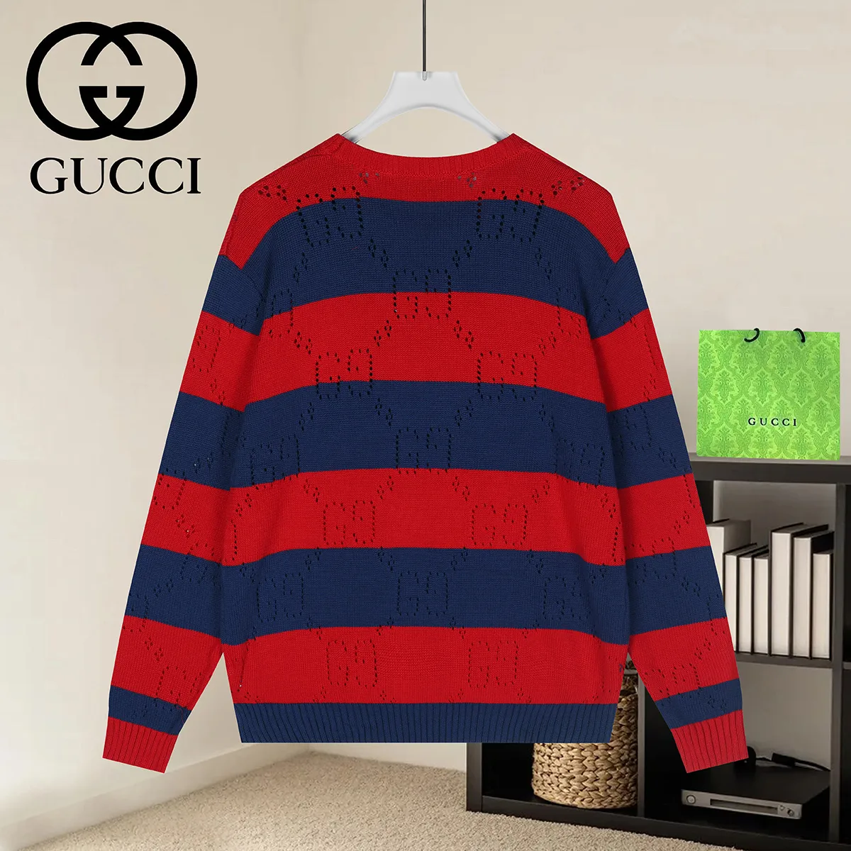 Striped GG Perforated Wool Sweater D18021645 — view 2