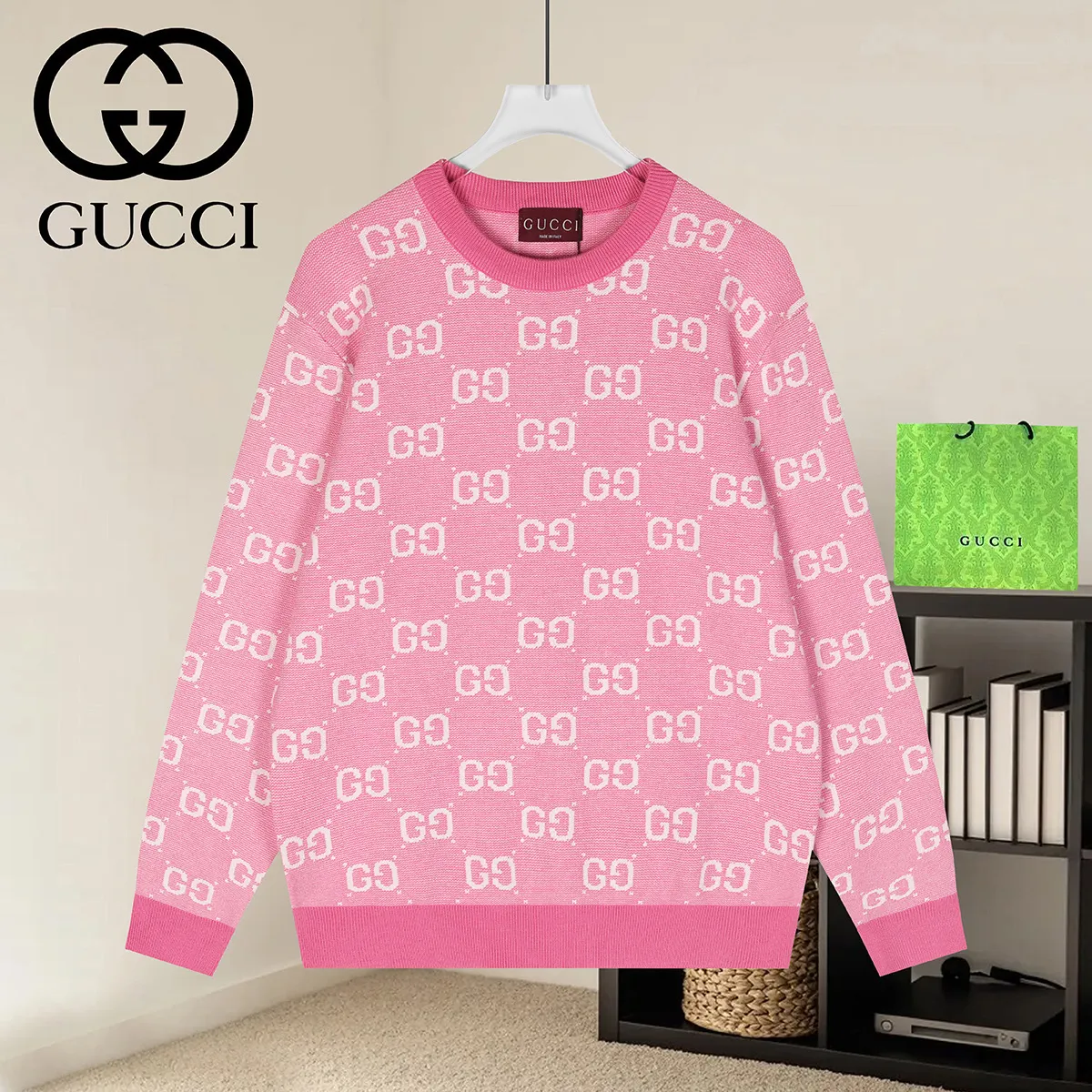 GG Monogram Jacquard Cotton Knit Sweater D19021643