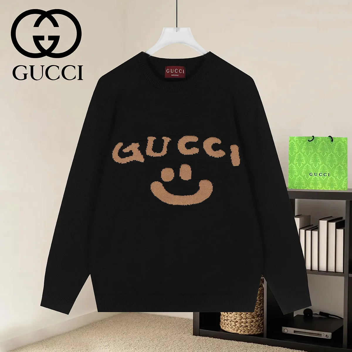 Logo Smiley Intarsia Knit Sweater D19021646