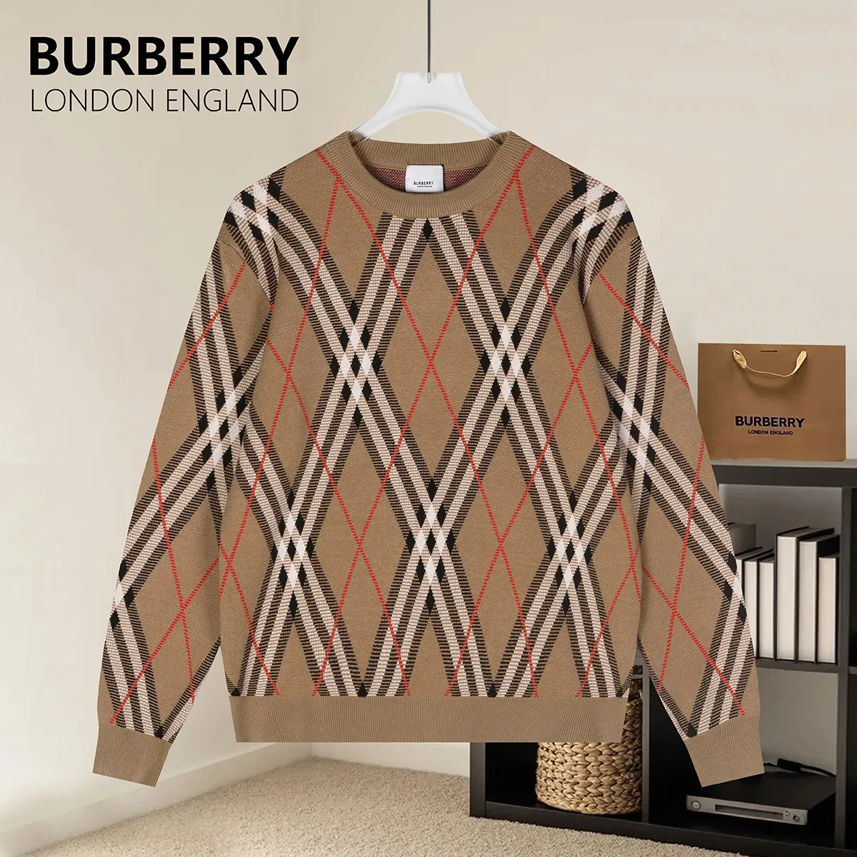 Check Intarsia Wool-Cotton Sweater D20021566
