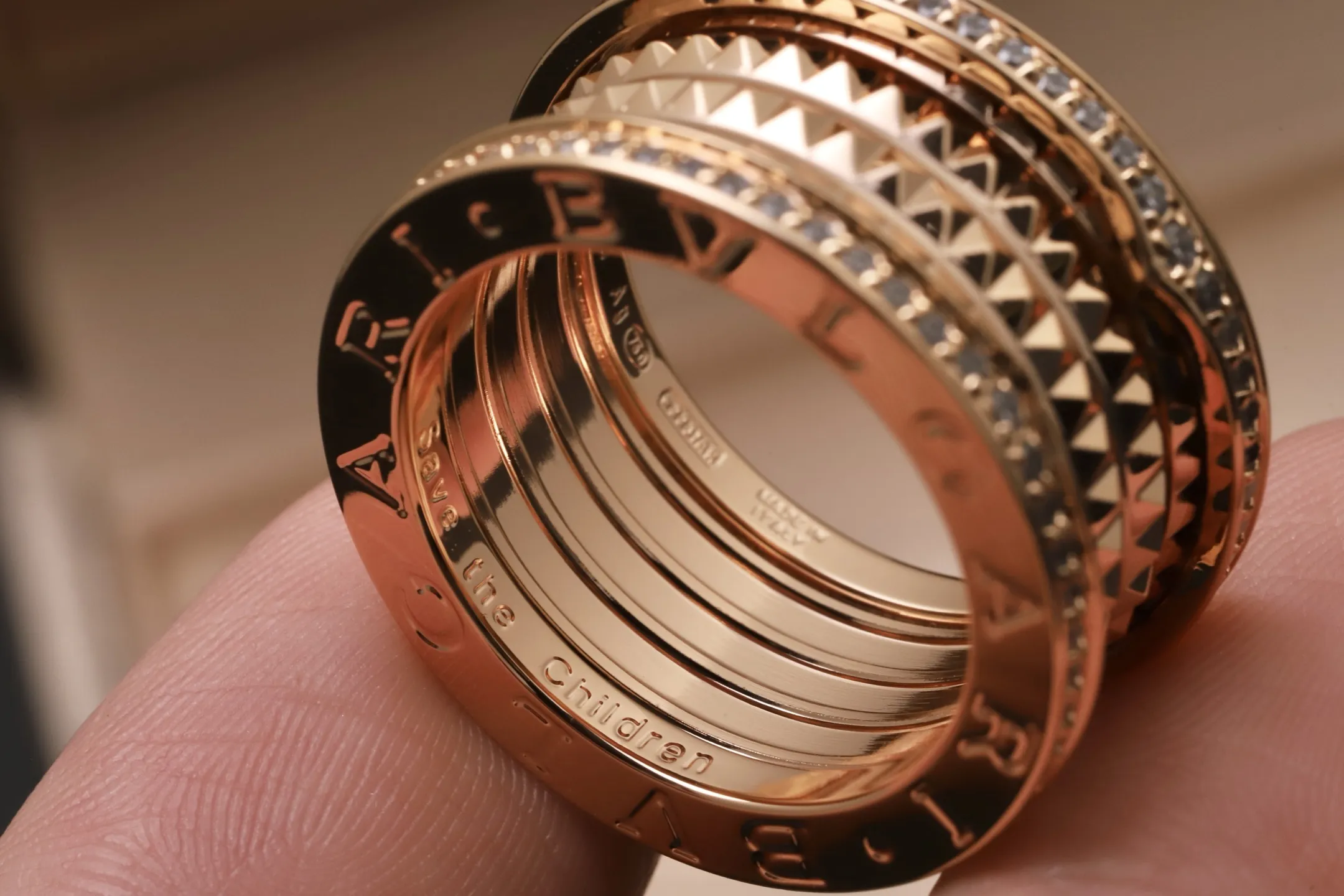 B.zero1 Rock 18K Rose Gold Diamond Two-Band Ring D17017324 — view 7