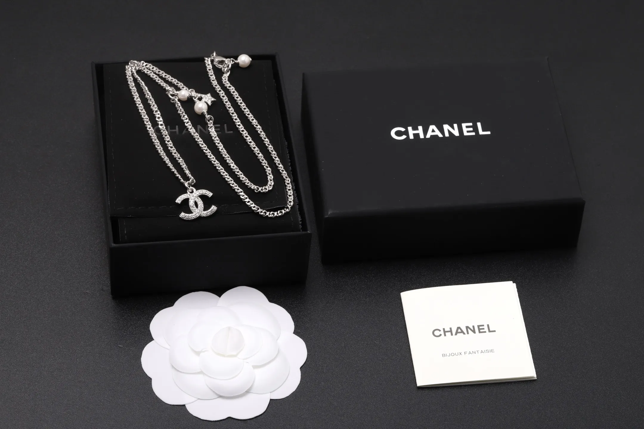 Crystal and Pearl CC Star Pendant Necklace D14017309