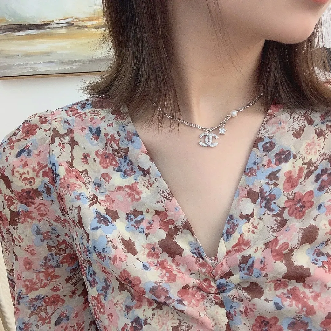 Crystal and Pearl CC Star Pendant Necklace D14017309 — view 7
