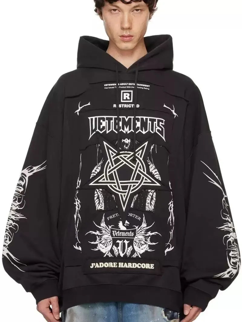 Patchwork Graphic Oversized Cotton Hoodie D26012756 — view 3
