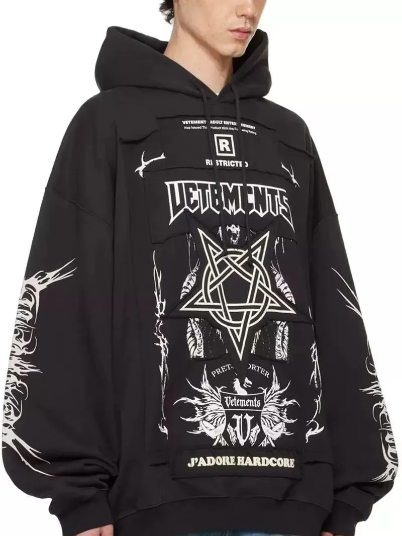 Patchwork Graphic Oversized Cotton Hoodie D26012756 — view 4