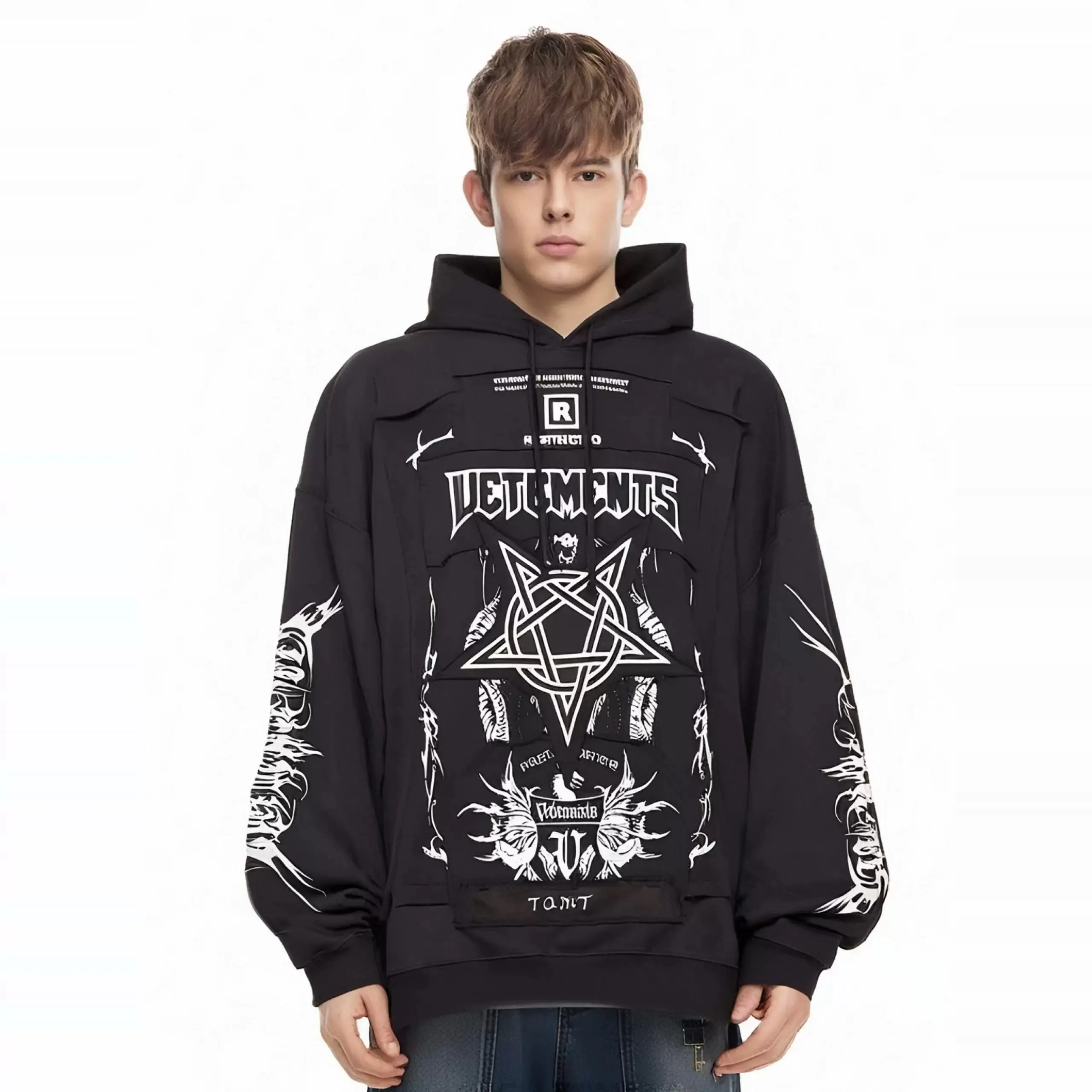 Patchwork Graphic Oversized Cotton Hoodie D26012756 — view 6