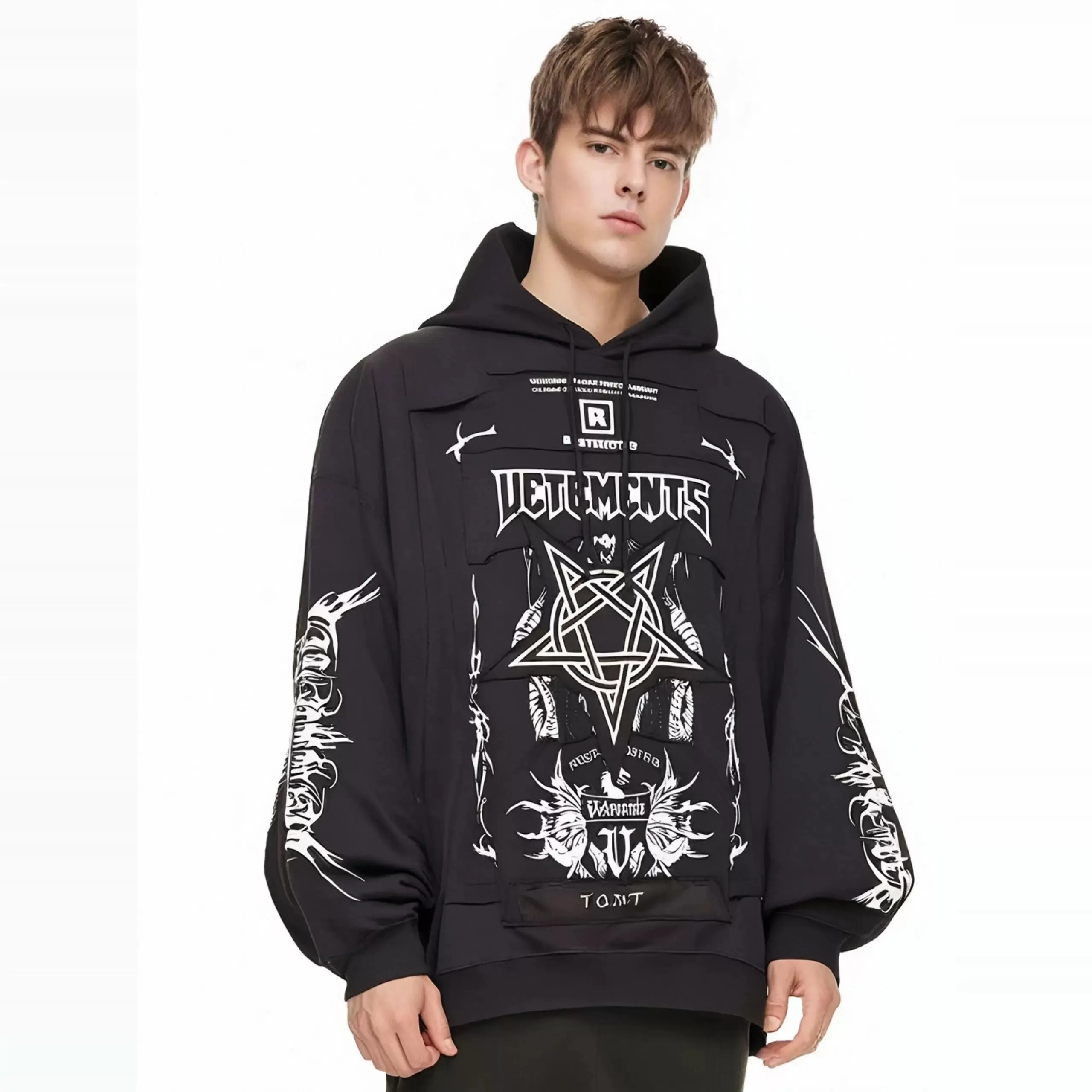 Patchwork Graphic Oversized Cotton Hoodie D26012756 — view 7
