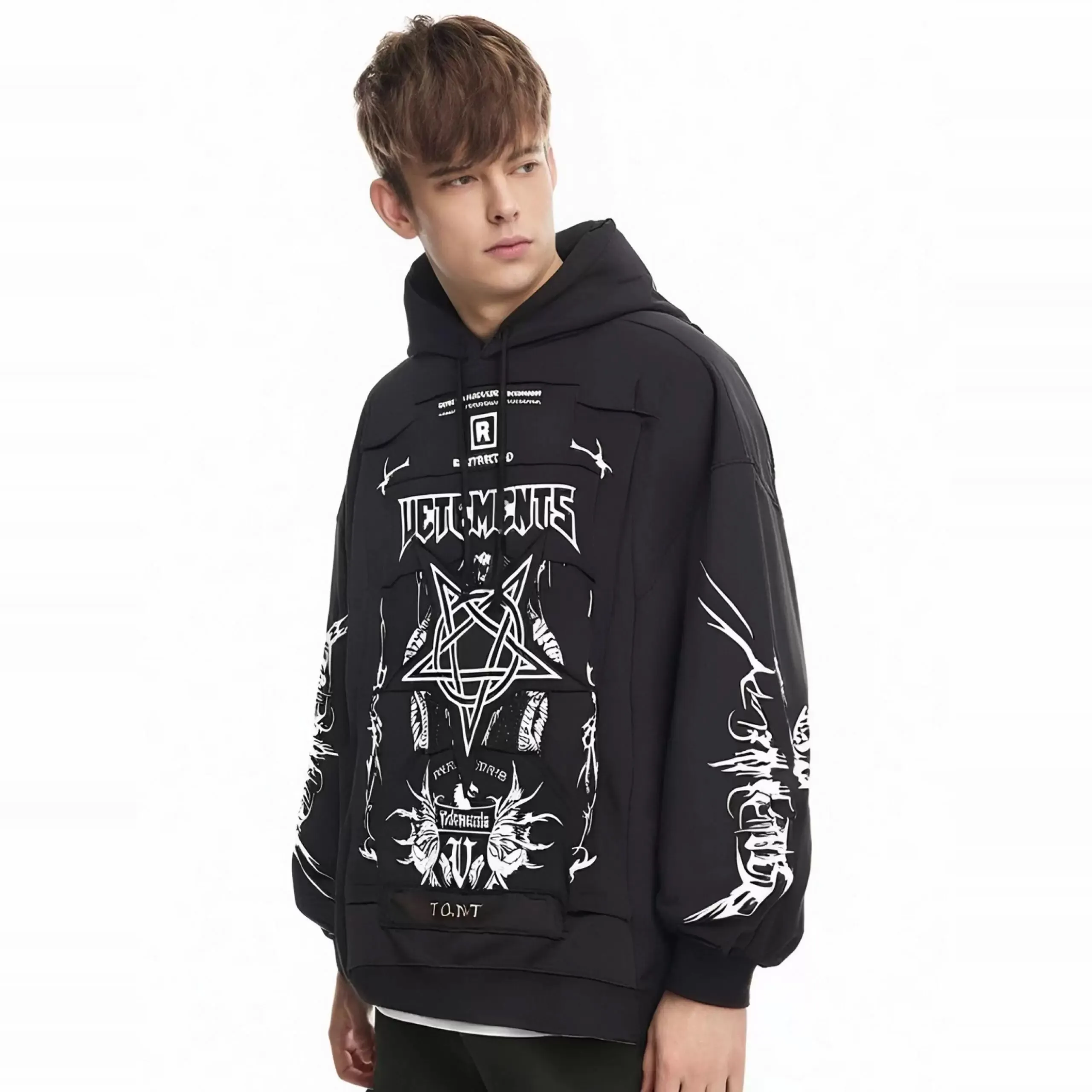 Patchwork Graphic Oversized Cotton Hoodie D26012756 — view 8