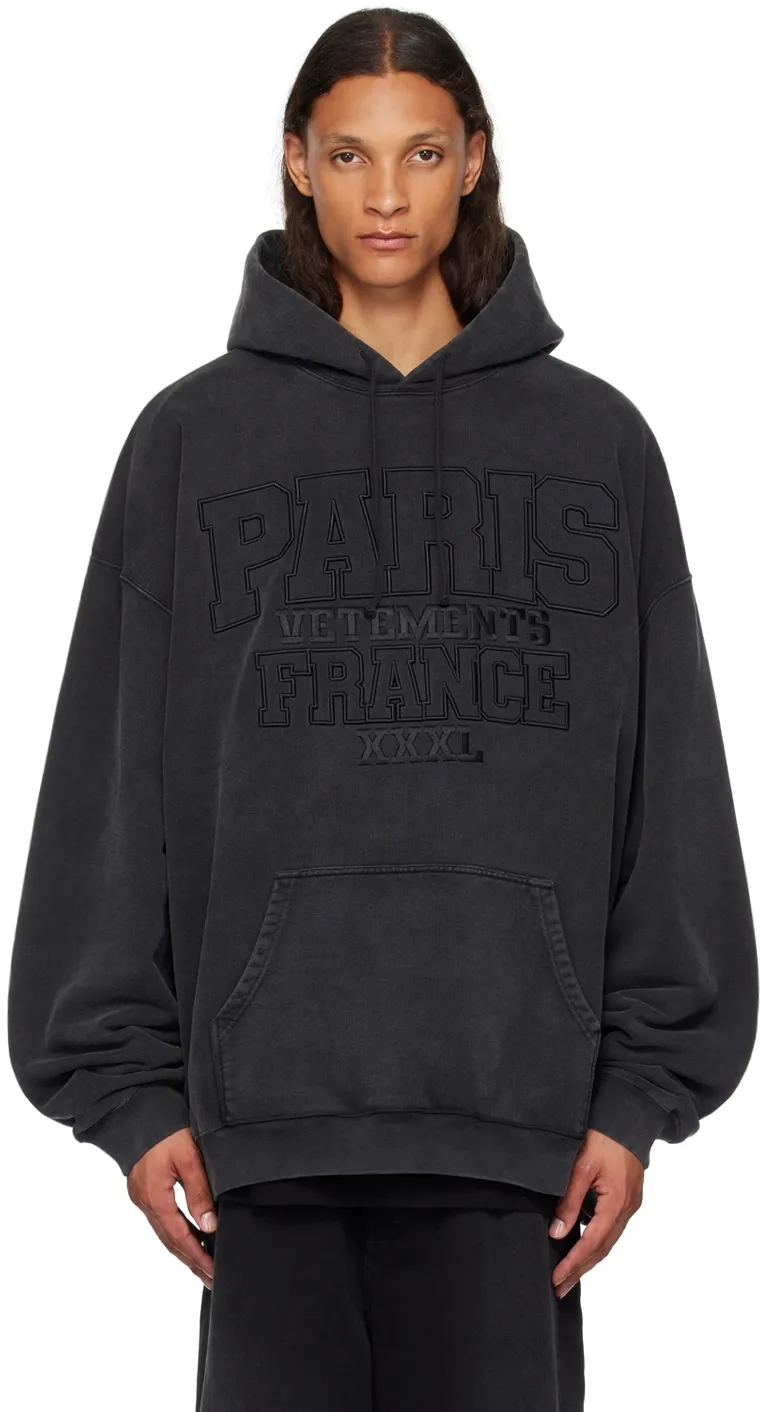 Paris Logo-Embroidered Washed Cotton Hoodie D22512761