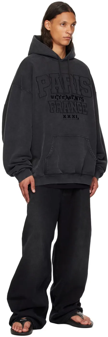 Paris Logo-Embroidered Washed Cotton Hoodie D22512761 — view 4