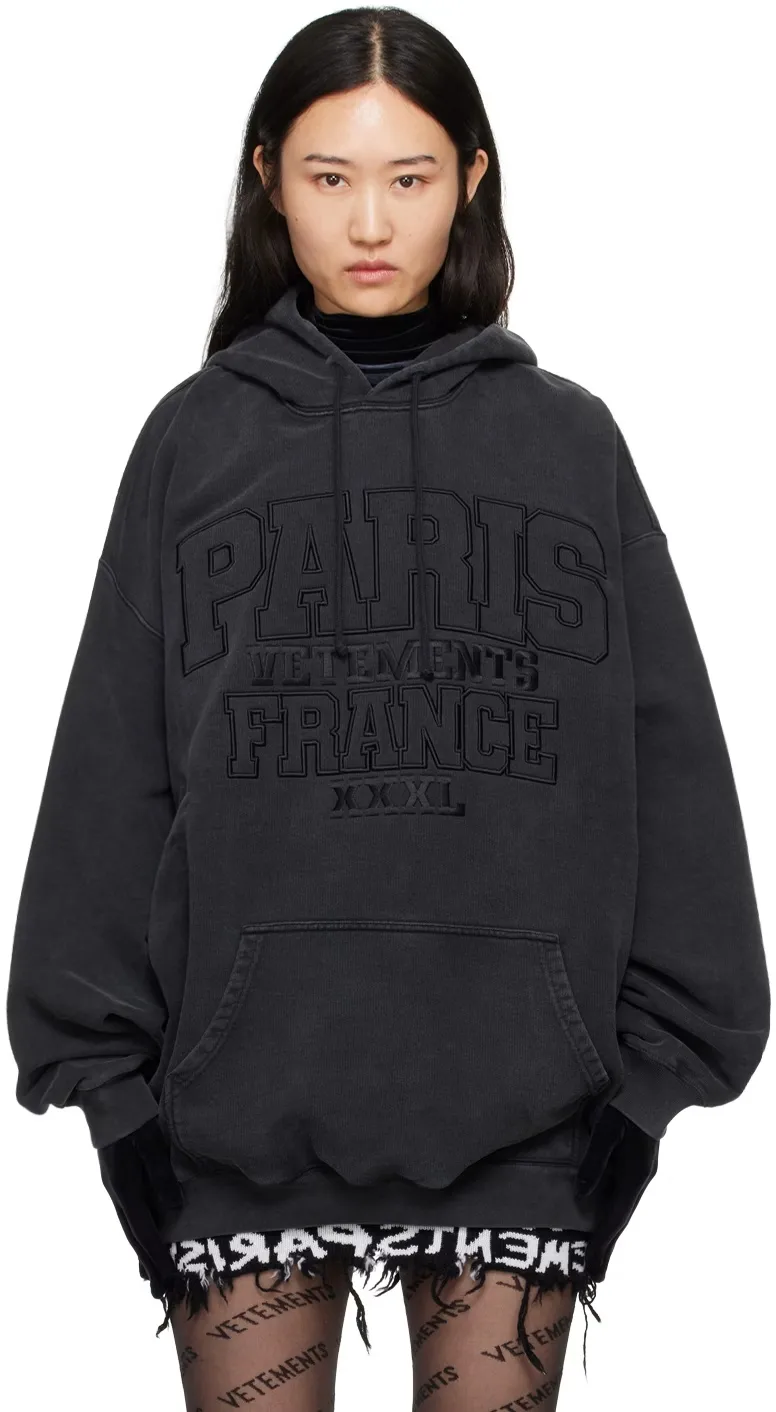 Paris Logo-Embroidered Washed Cotton Hoodie D22512761 — view 5