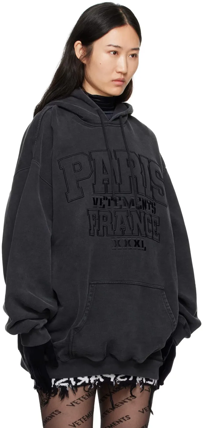 Paris Logo-Embroidered Washed Cotton Hoodie D22512761 — view 6