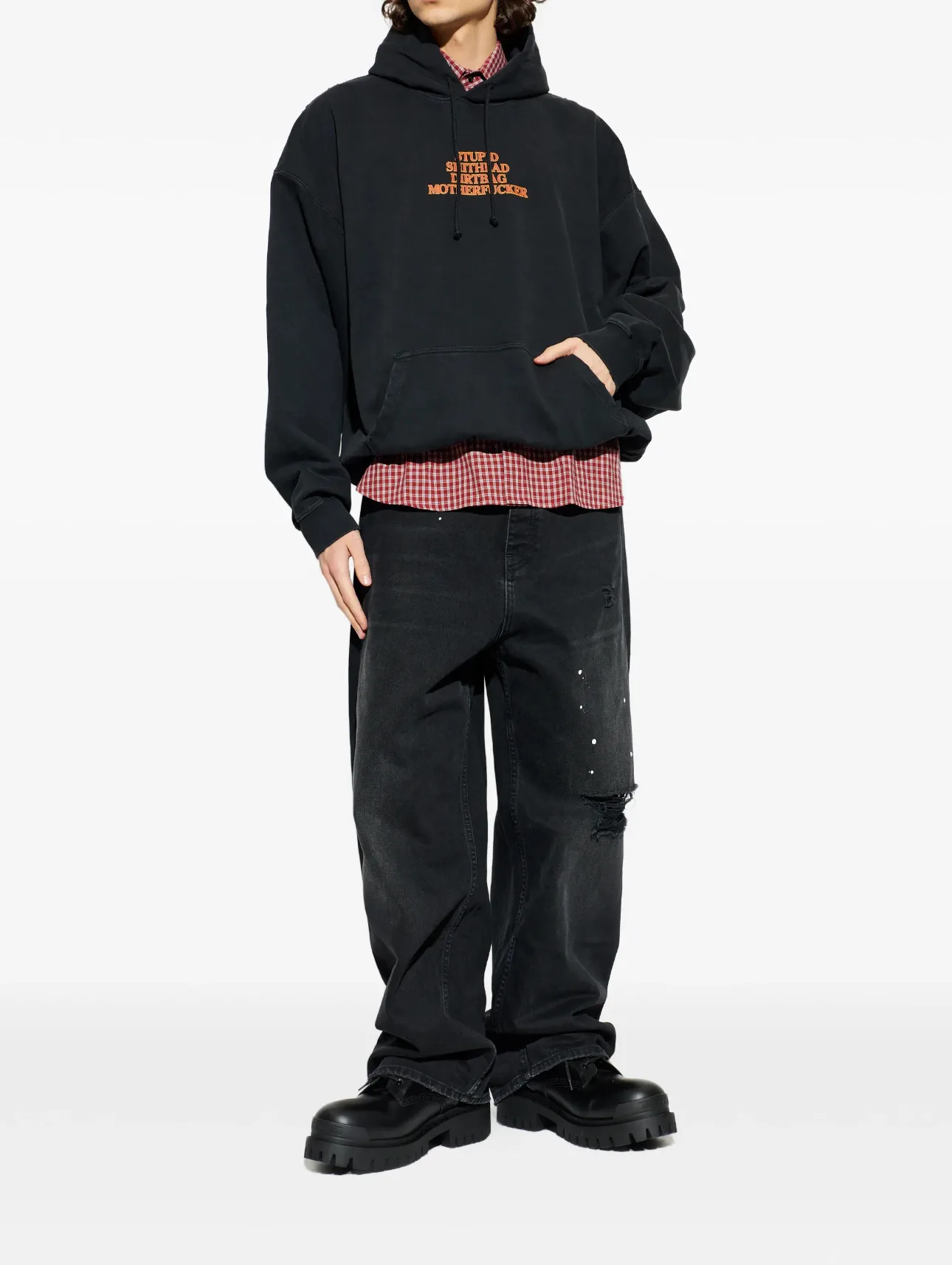 Logo Print Washed Cotton-Jersey Hoodie D23012726 — view 4