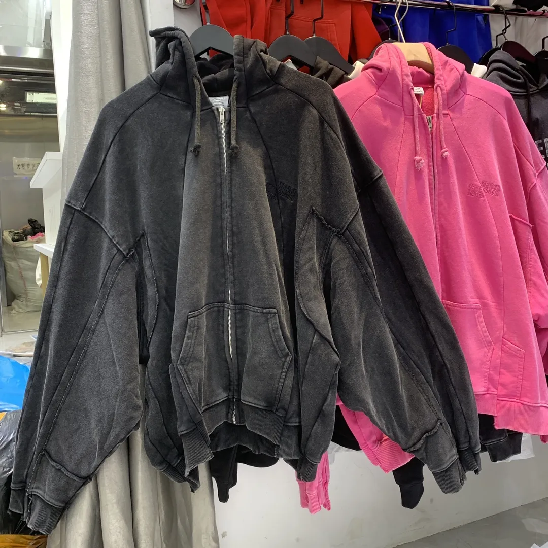 Panelled Washed Cotton Zip-Up Hoodie D36012748