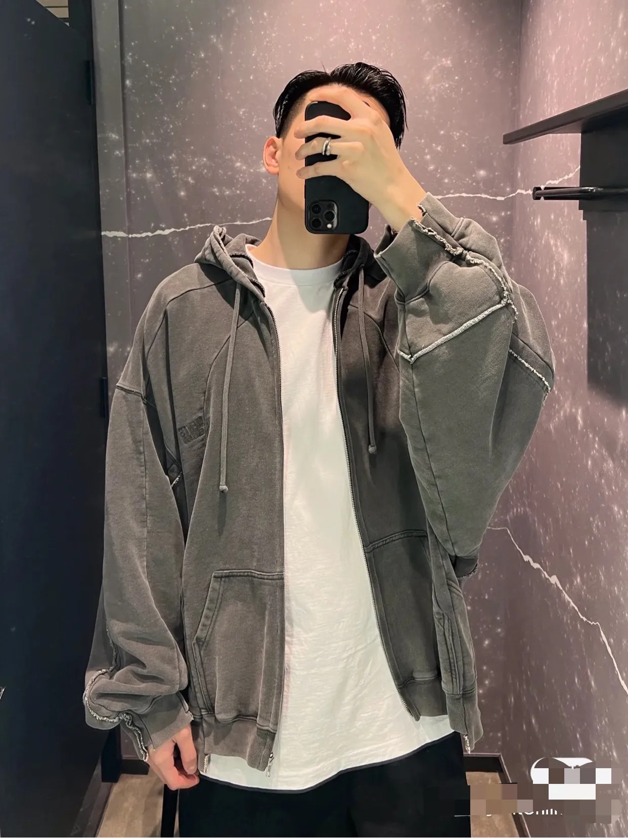 Panelled Washed Cotton Zip-Up Hoodie D36012748 — view 7