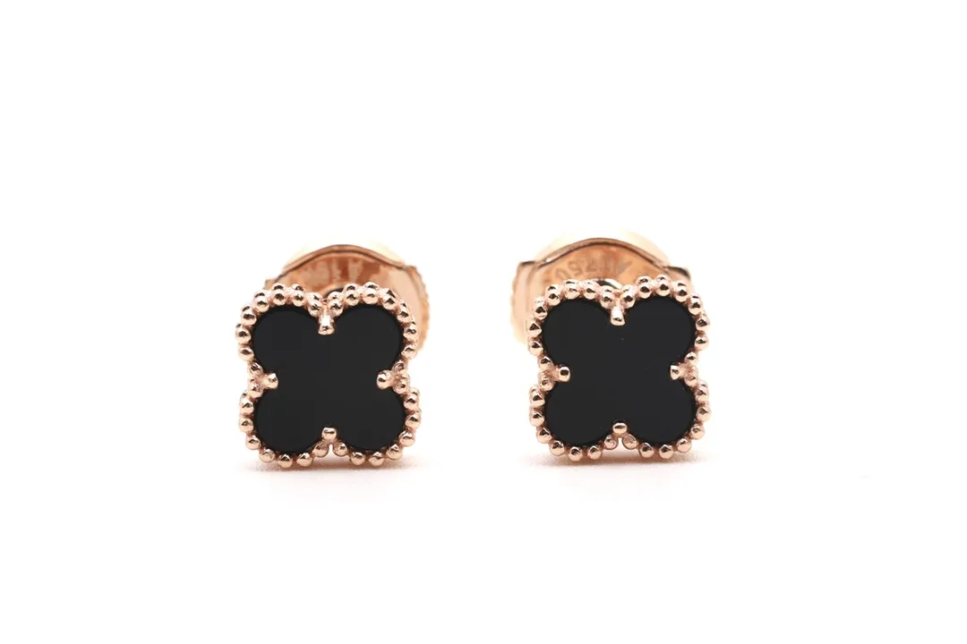 Sweet Alhambra Onyx Stud Earrings (Sterling Silver) D17516938