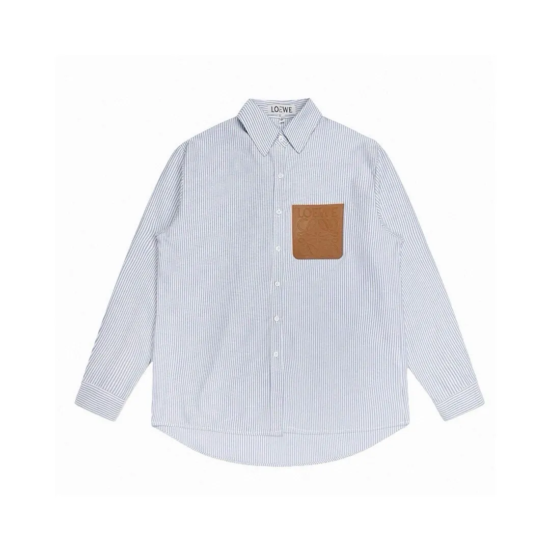 Leather Patch Striped Cotton Shirt D14520247