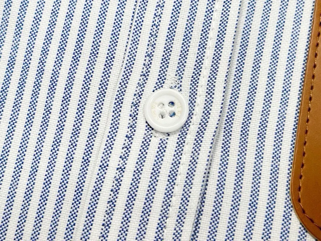 Leather Patch Striped Cotton Shirt D14520247 — view 6