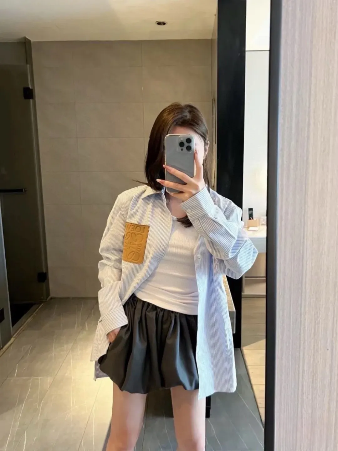 Logo Leather Patch Striped Cotton Shirt D14520246 — view 3