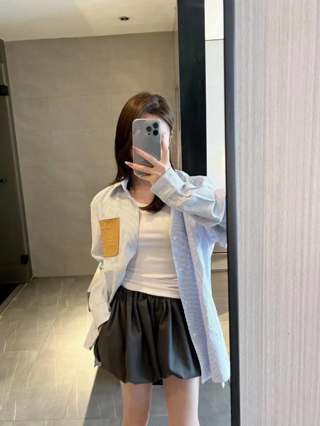 Logo Leather Patch Striped Cotton Shirt D14520246 — view 4