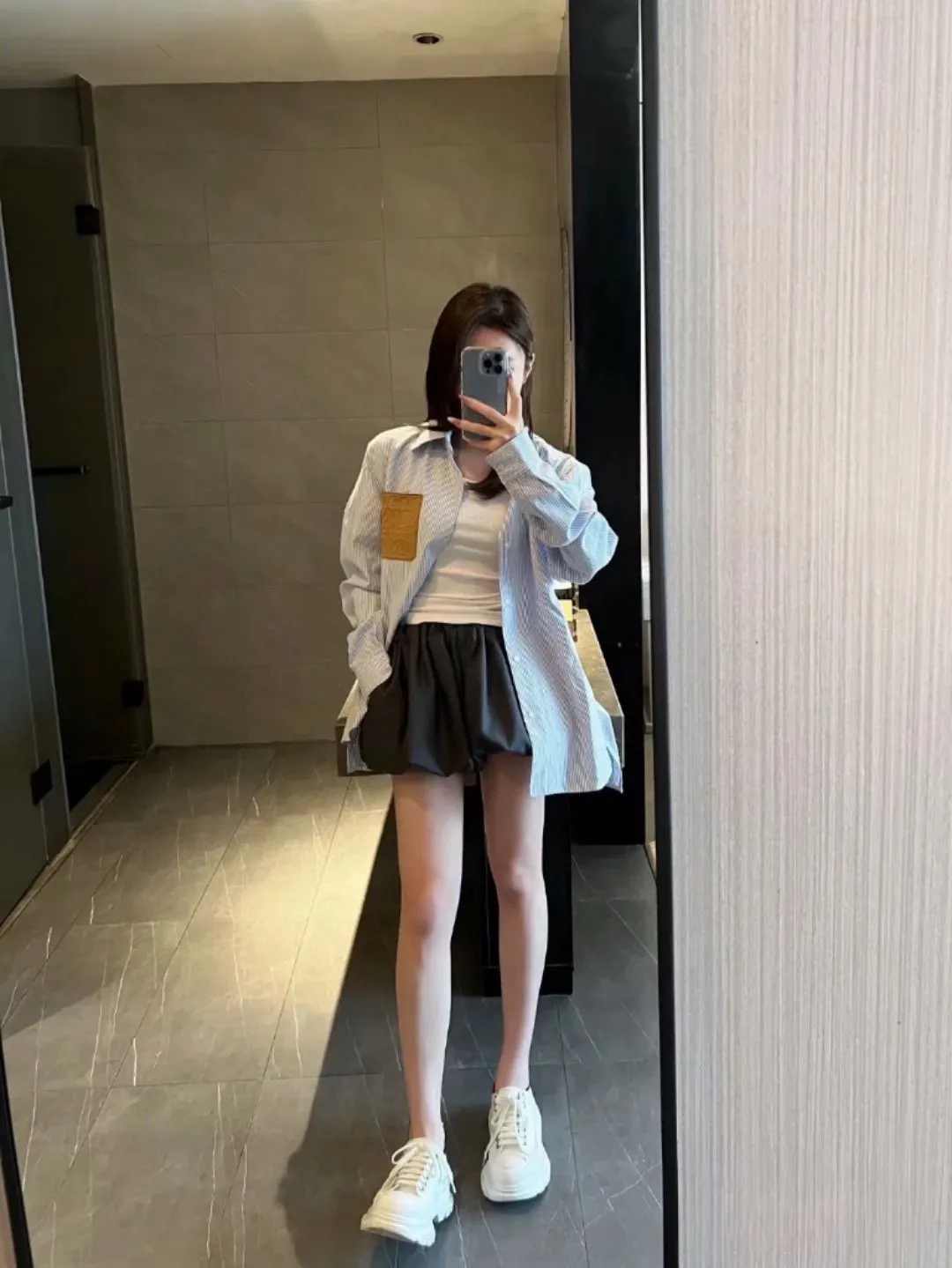 Logo Leather Patch Striped Cotton Shirt D14520246 — view 5