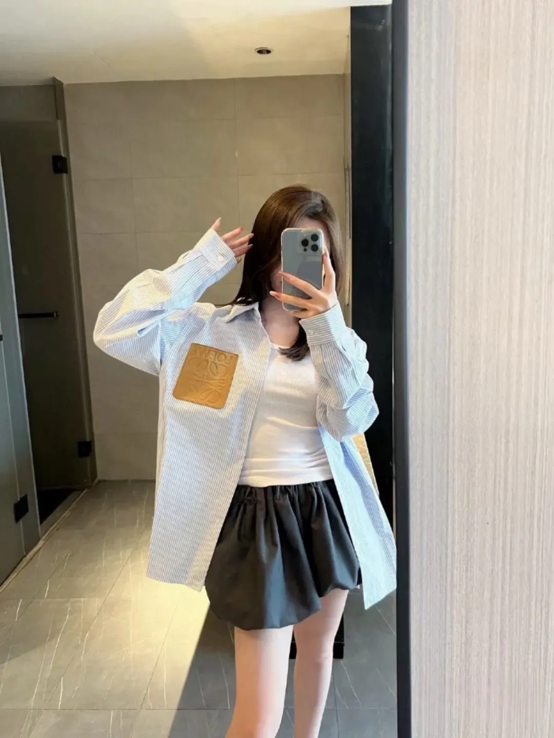 Logo Leather Patch Striped Cotton Shirt D14520246 — view 6