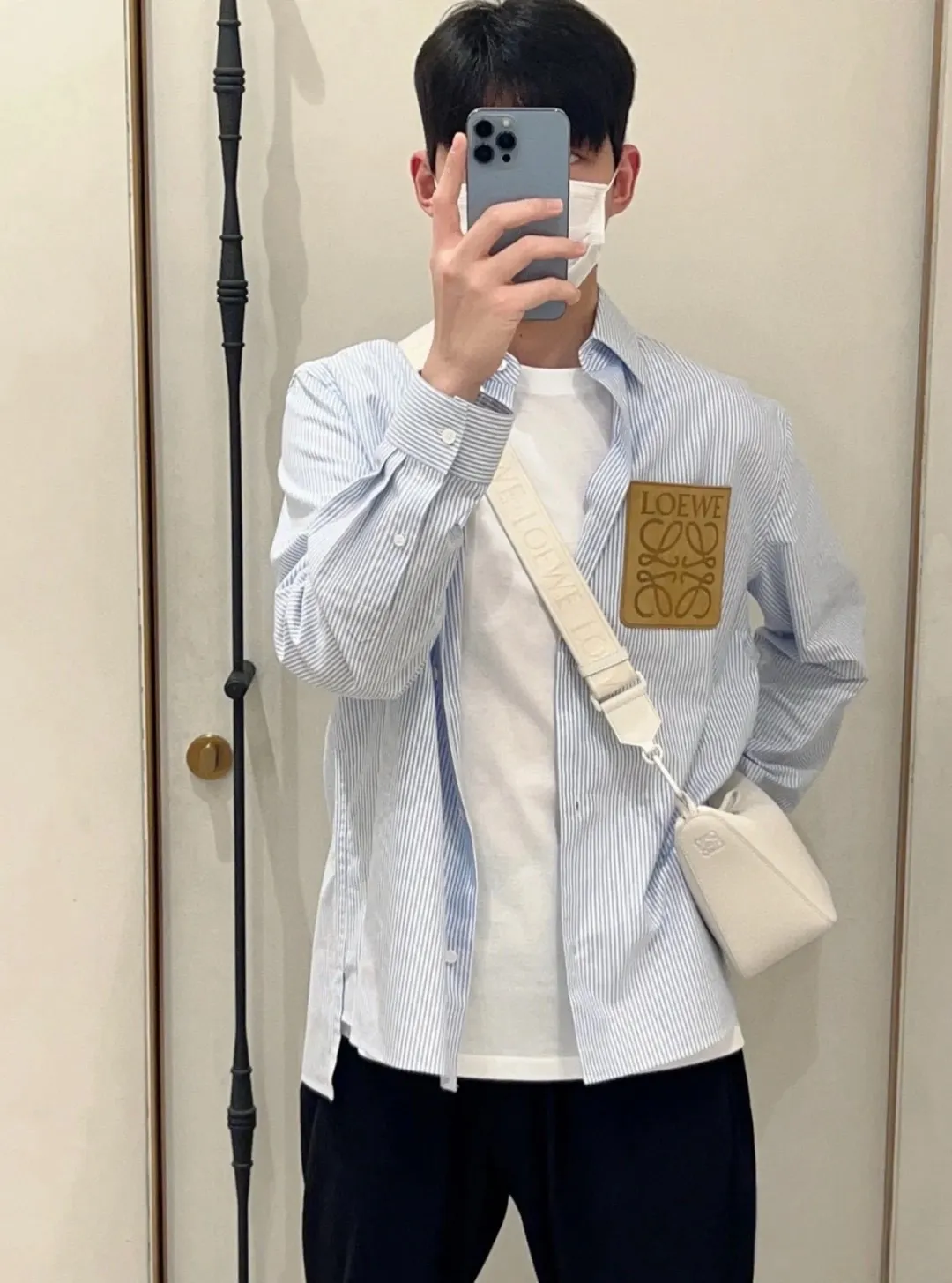 Logo Leather Patch Striped Cotton Shirt D14520246 — view 9