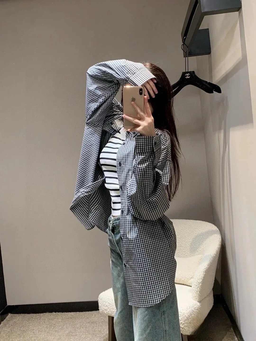 Logo Print Gingham Cotton Shirt D15520244 — view 6
