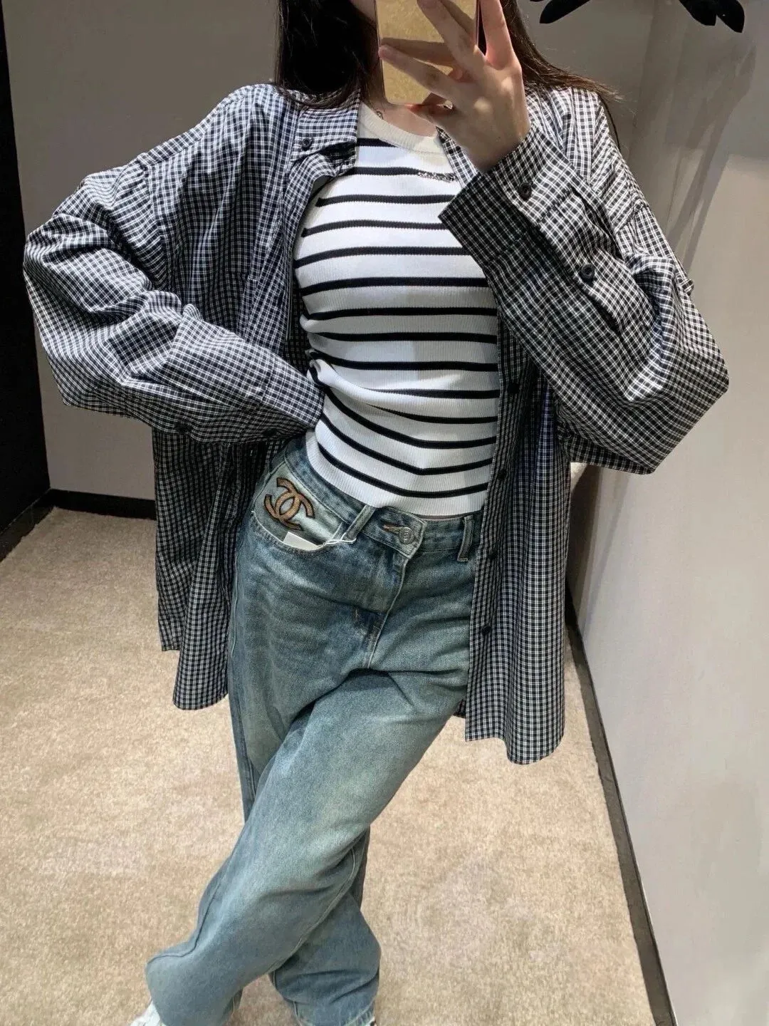 Logo Print Gingham Cotton Shirt D15520244 — view 7