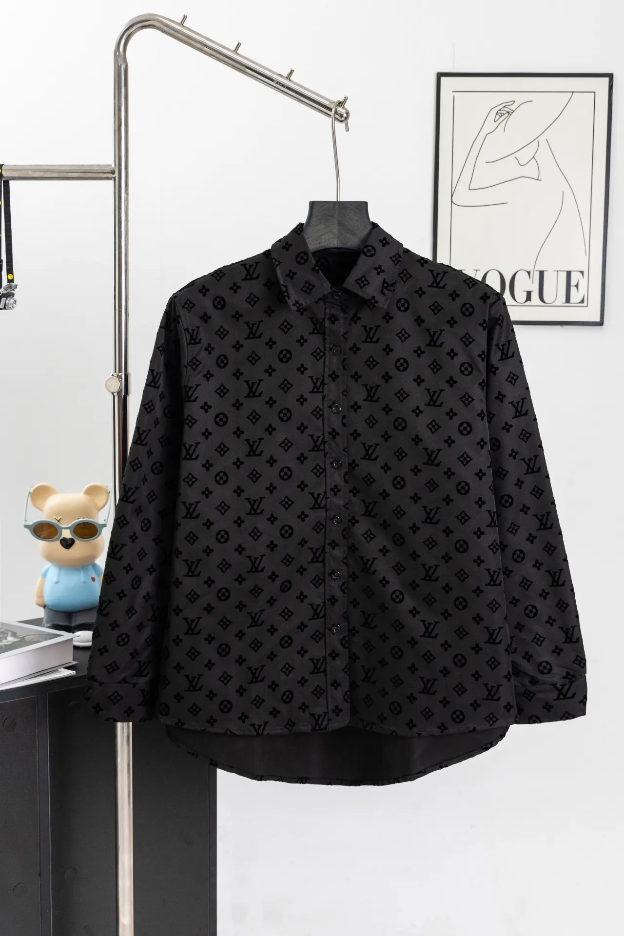 Monogram Flocked Jacquard Long-Sleeve Shirt D15520251