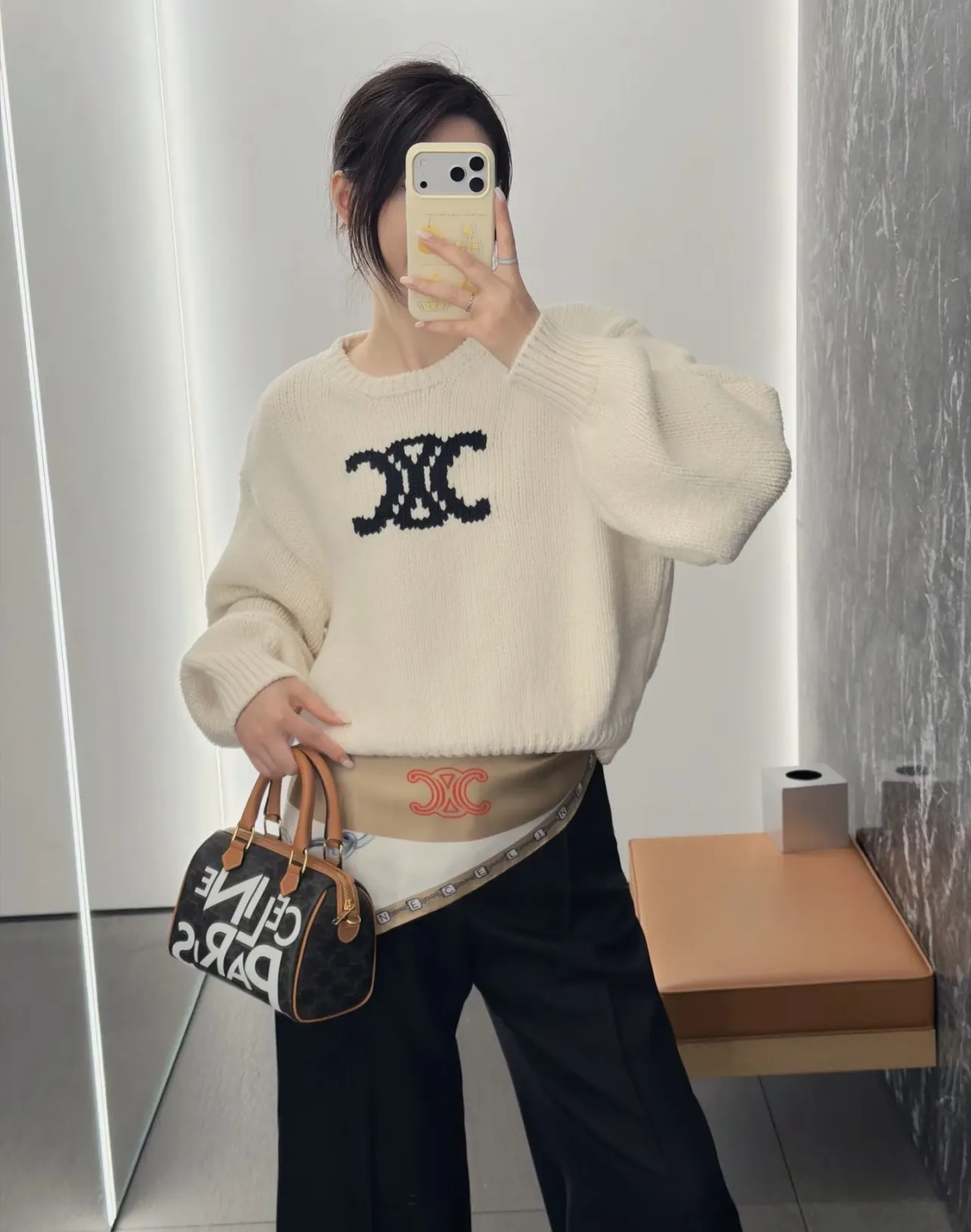 Triomphe Intarsia Cropped Knit Sweater D17020238 — view 4