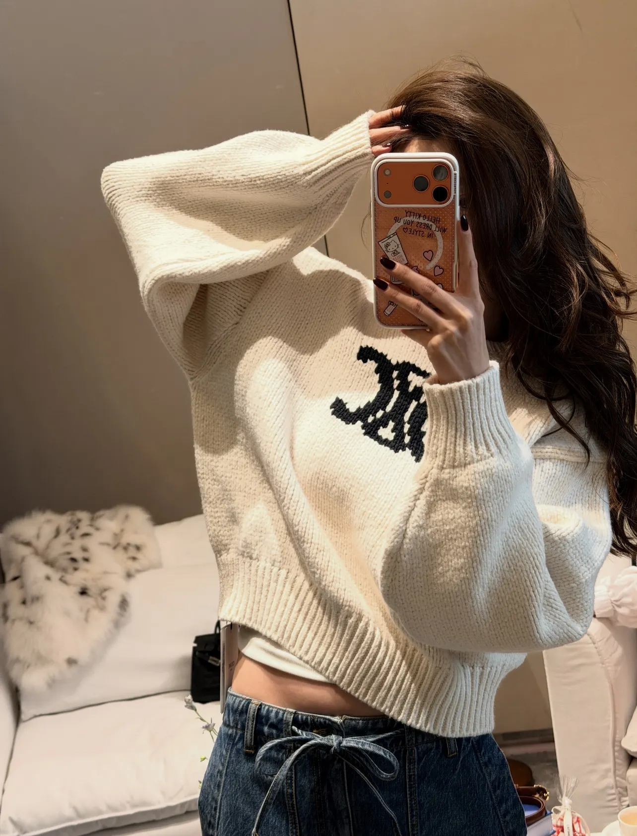Triomphe Intarsia Cropped Knit Sweater D17020238 — view 5