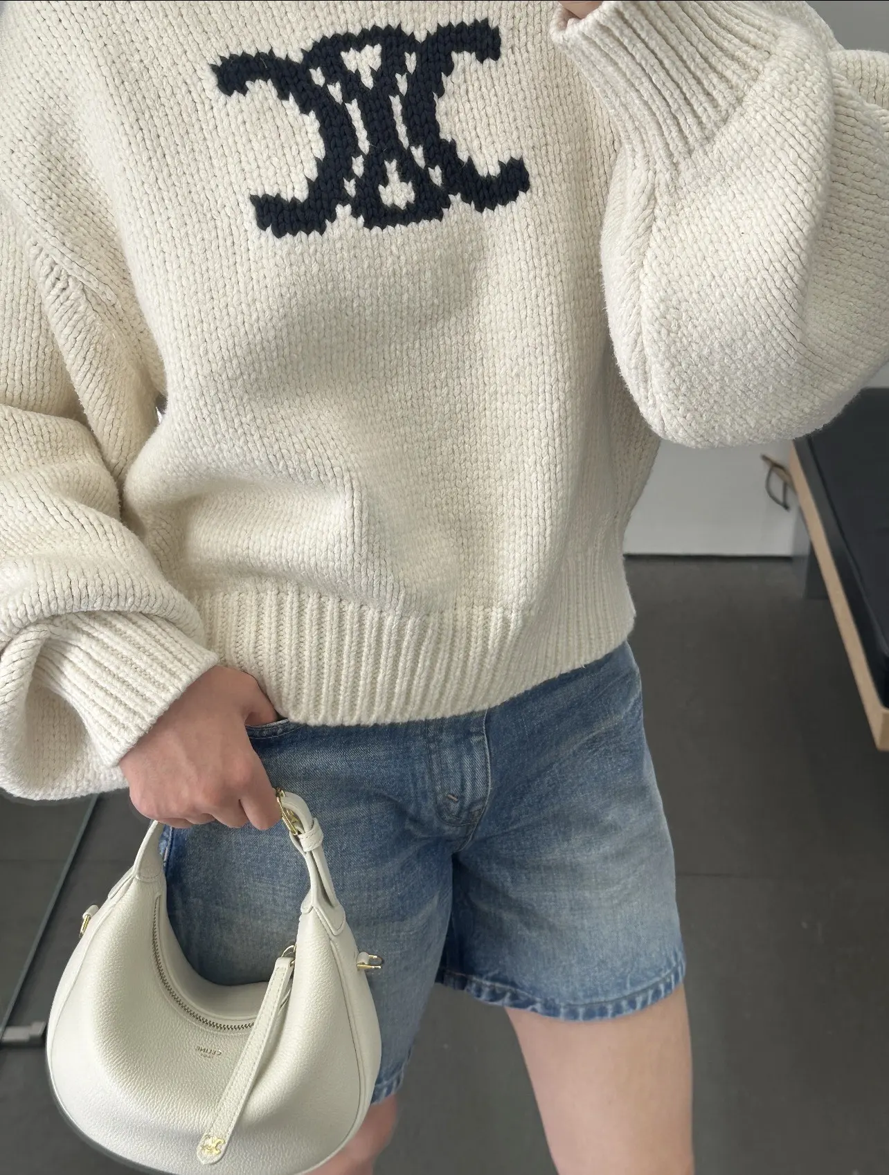 Triomphe Intarsia Cropped Knit Sweater D17020238 — view 6