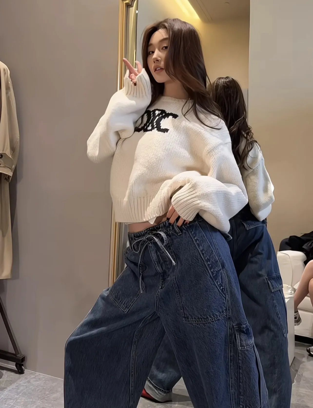 Triomphe Intarsia Cropped Knit Sweater D17020238 — view 8