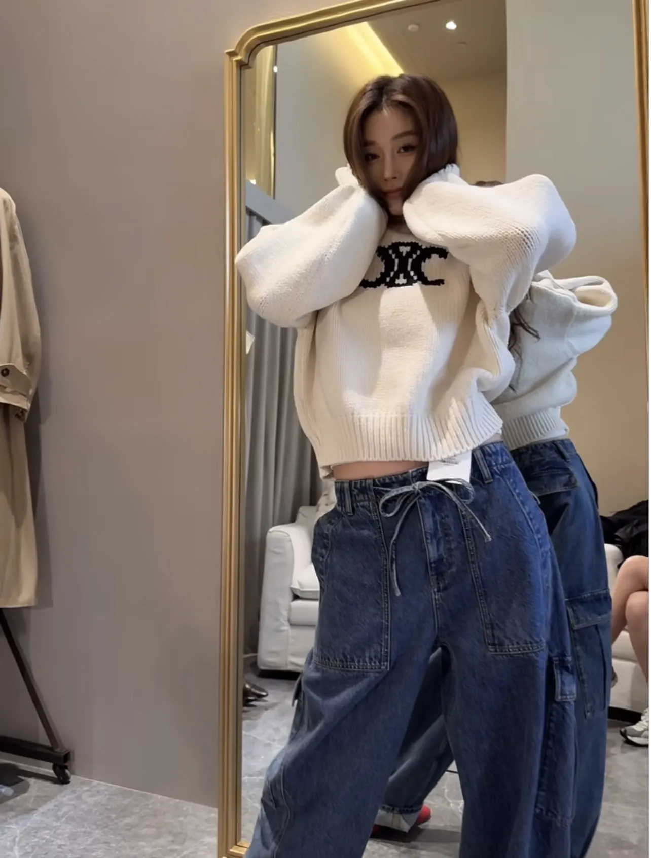 Triomphe Intarsia Cropped Knit Sweater D17020238 — view 9
