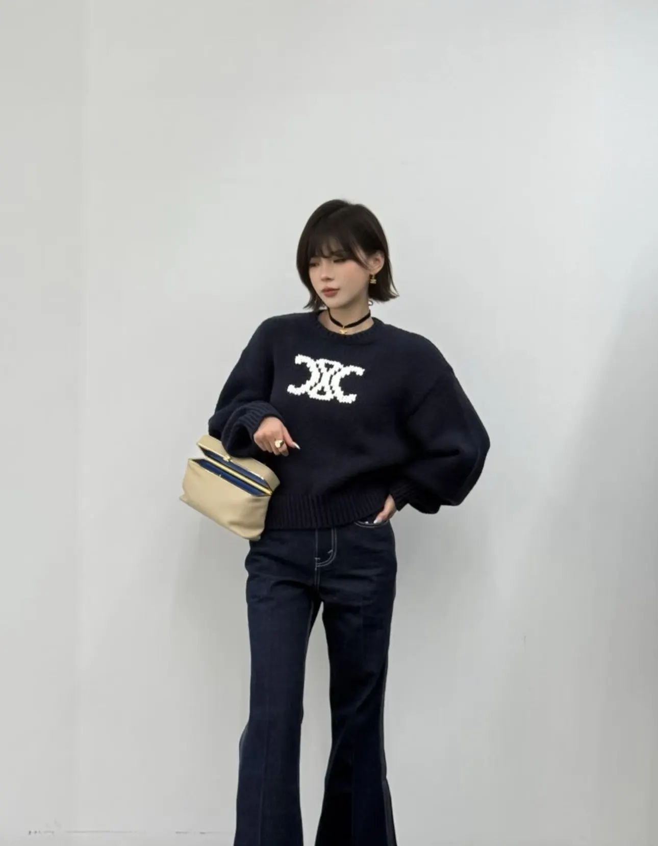 Triomphe Logo Cropped Knit Sweater D17020236 — view 7