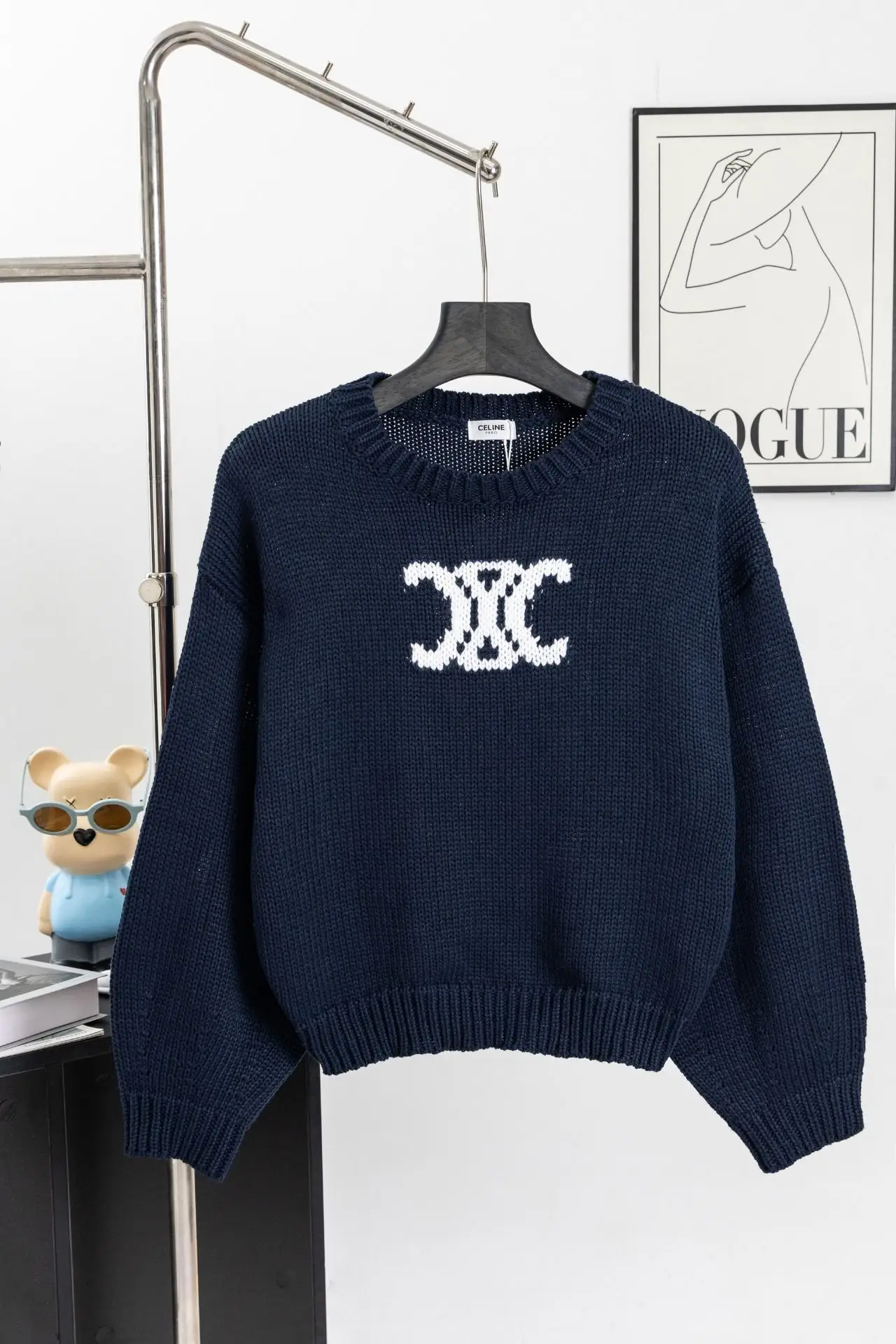 Triomphe Intarsia Cropped Knit Sweater D17020237