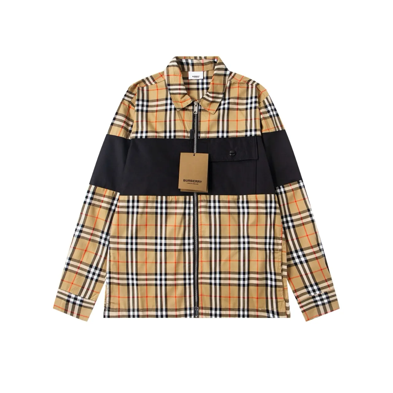 Check and Panel Zip-Up Overshirt D19021719