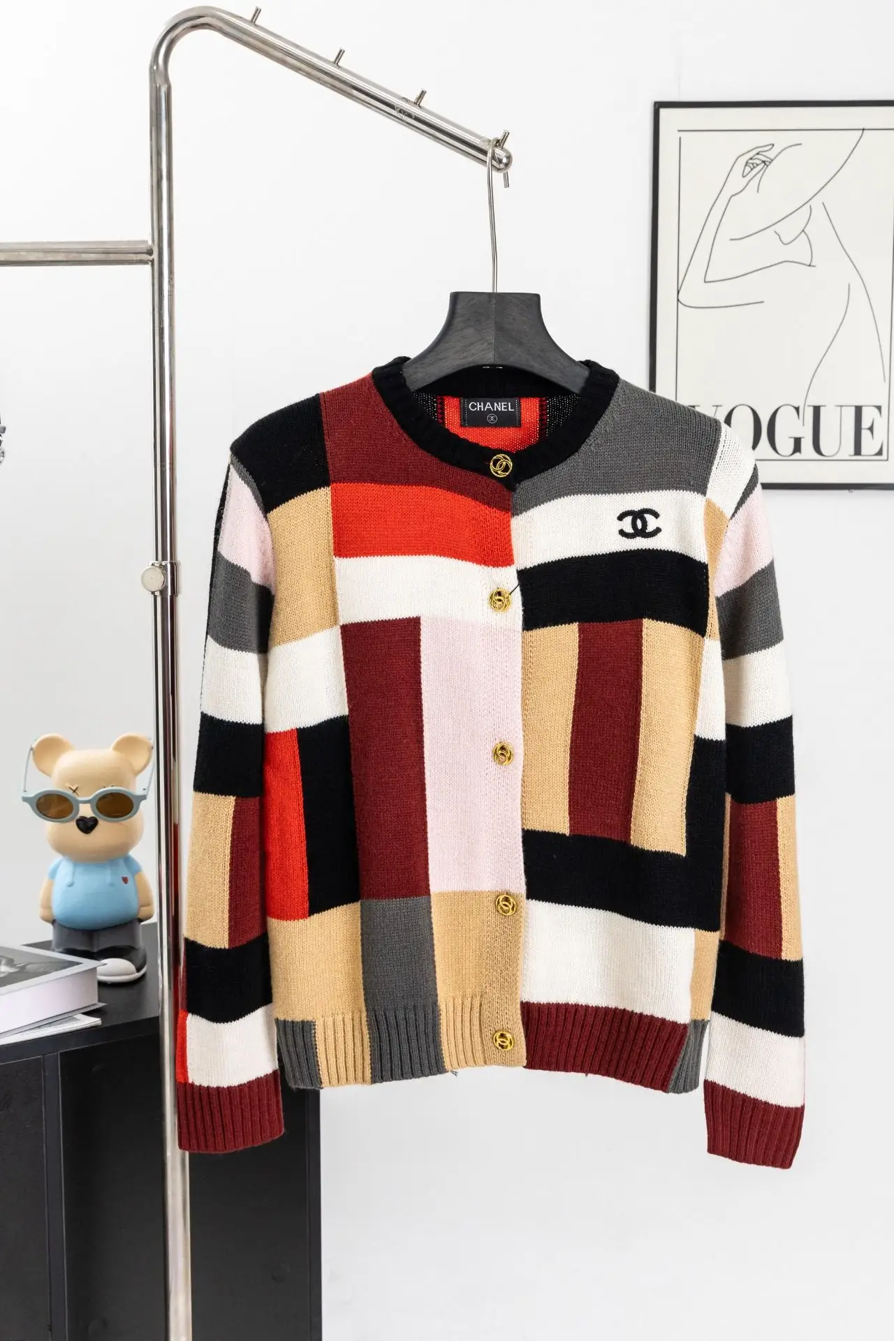 Color-Block Patchwork Knit Cardigan D19520243