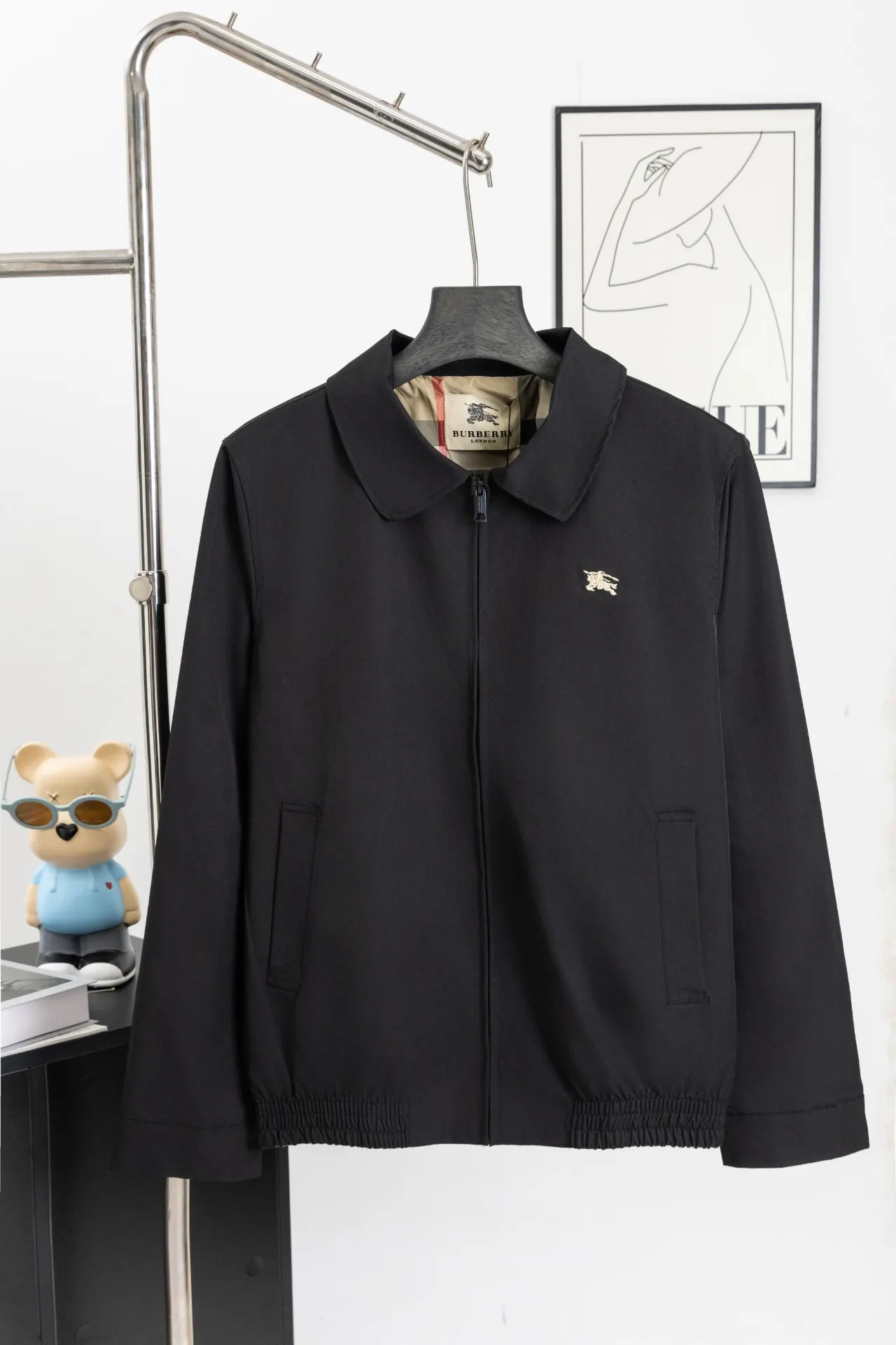 Embroidered Logo Harrington Jacket with Check Lining D19521683