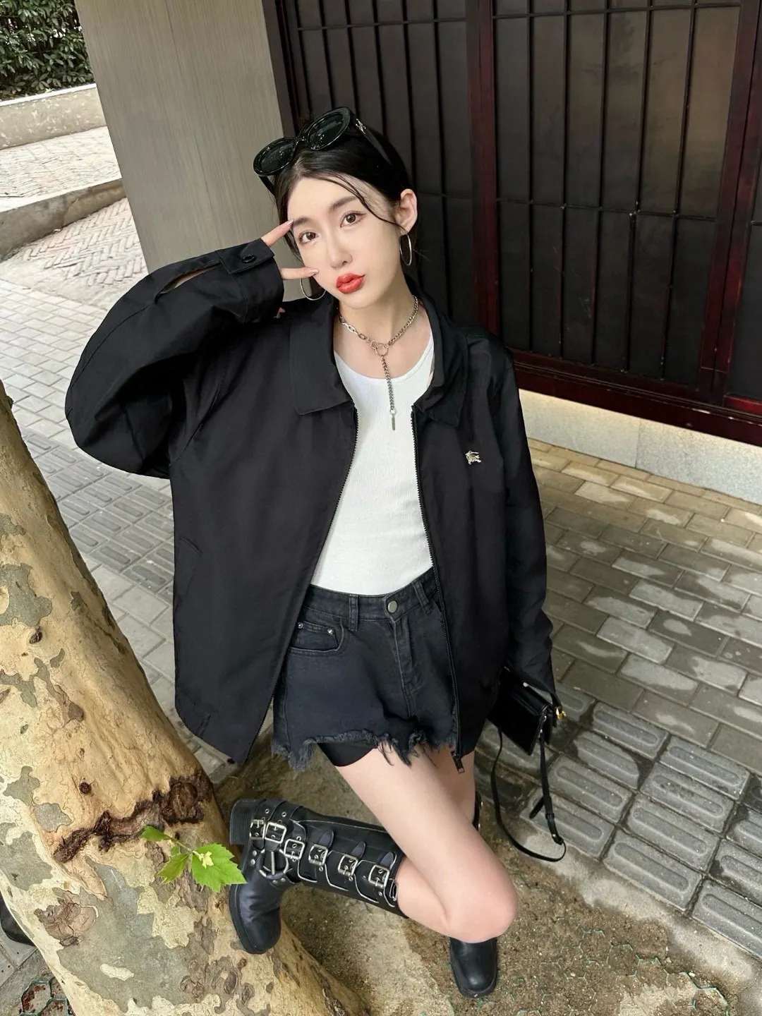 Embroidered Logo Harrington Jacket with Check Lining D19521682