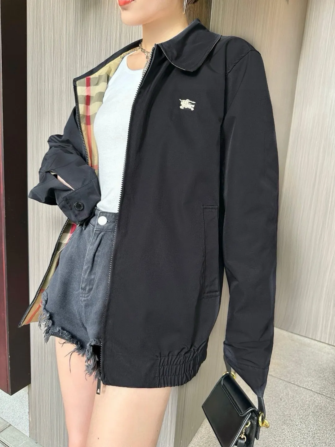 Embroidered Logo Harrington Jacket with Check Lining D19521682 — view 9