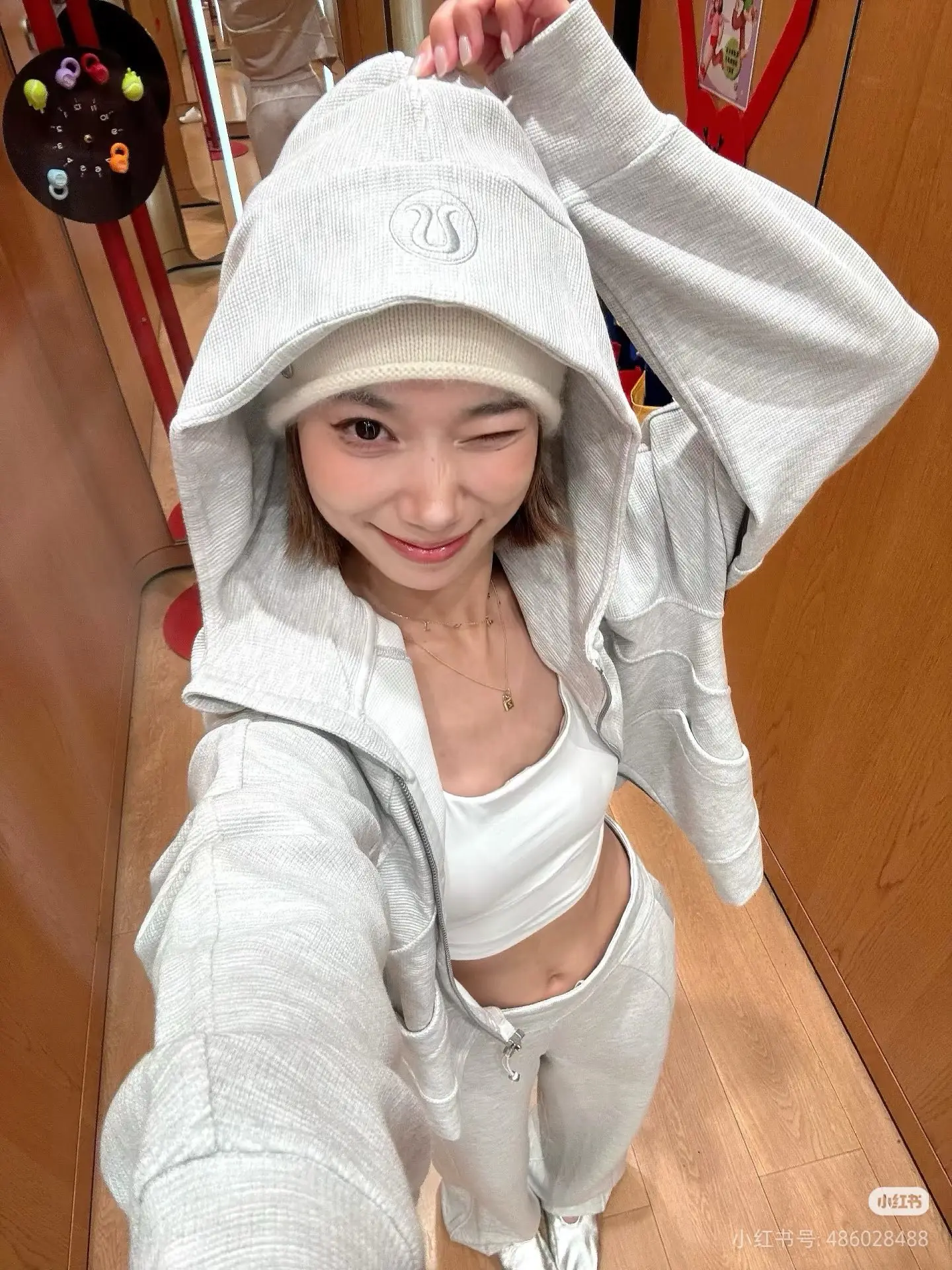 Waffle-Knit Cropped Zip-Up Hoodie D20021694