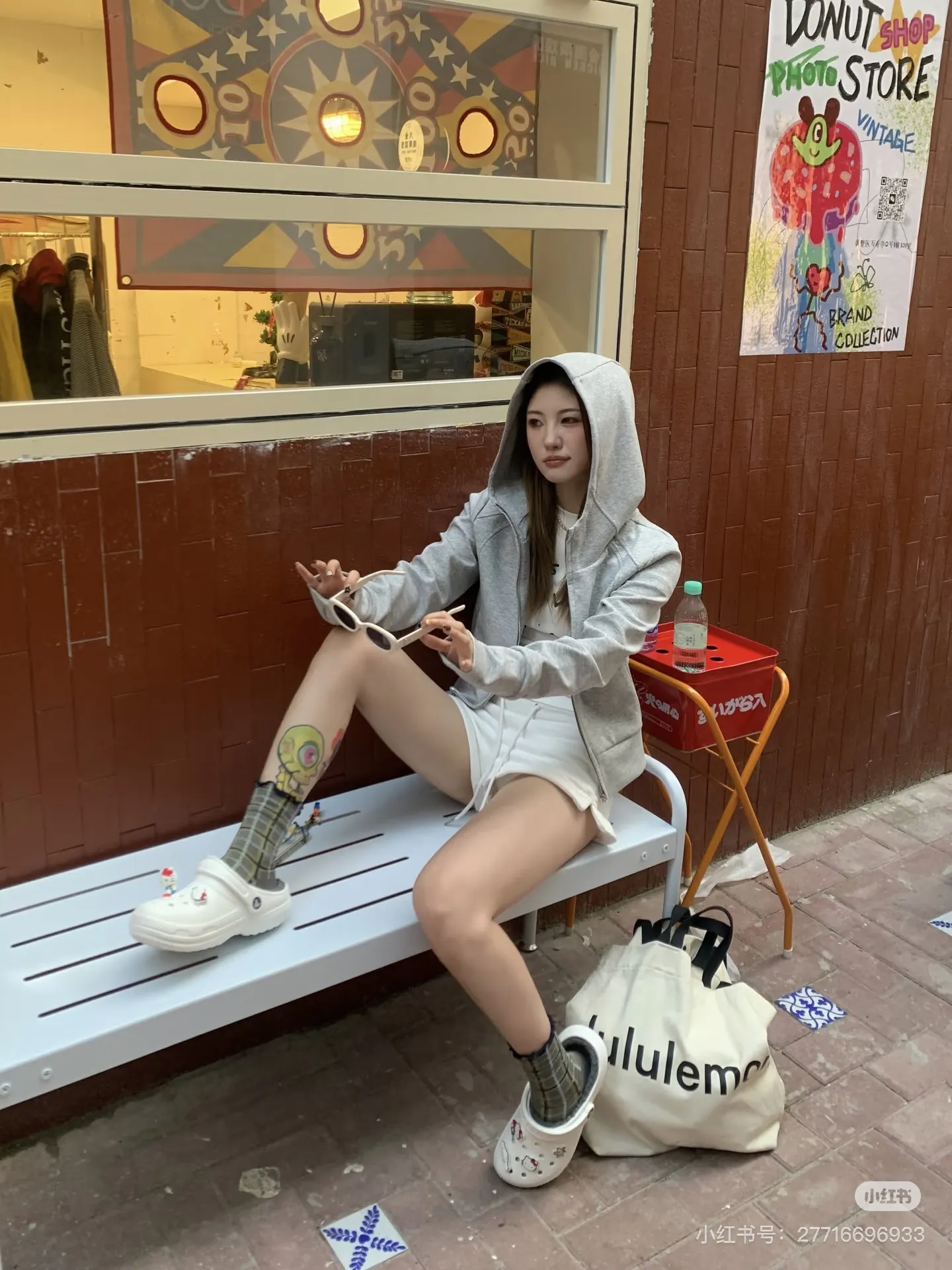 Waffle-Knit Cropped Zip-Up Hoodie D20021694 — view 6