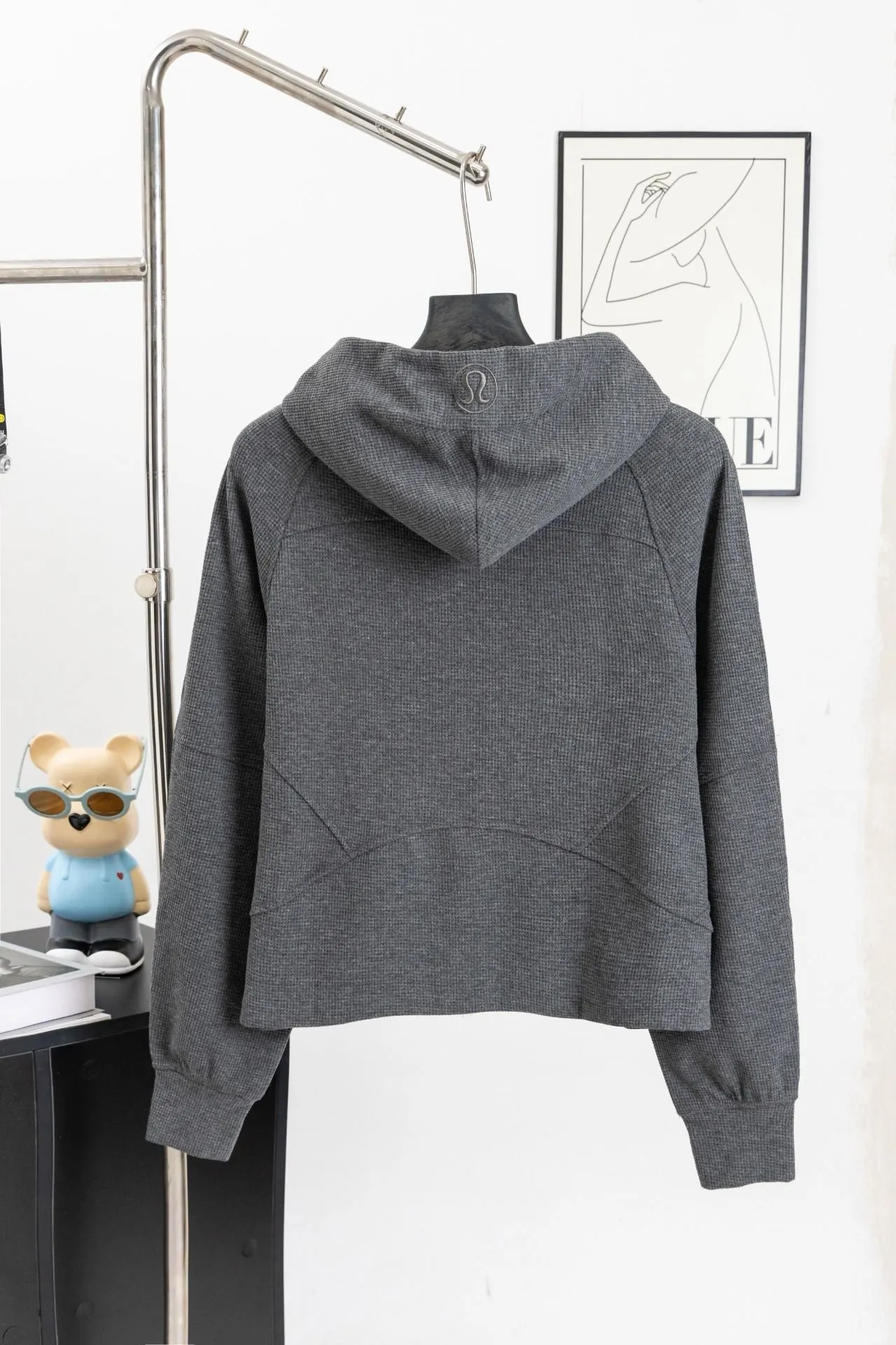 Waffle-Knit Cropped Zip-Up Hoodie D20021698 — view 2