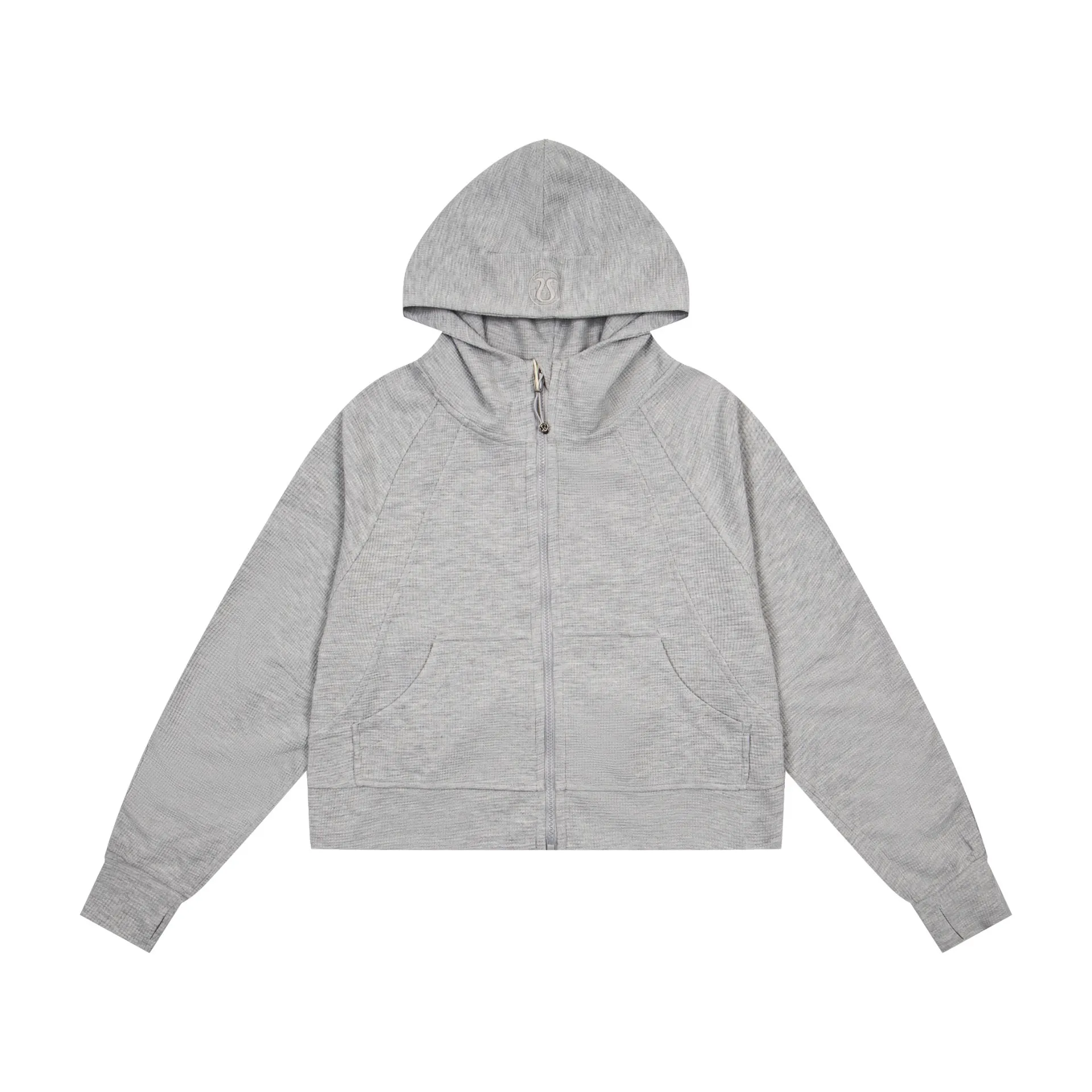 Waffle-Knit Cropped Hooded Jacket D20021696