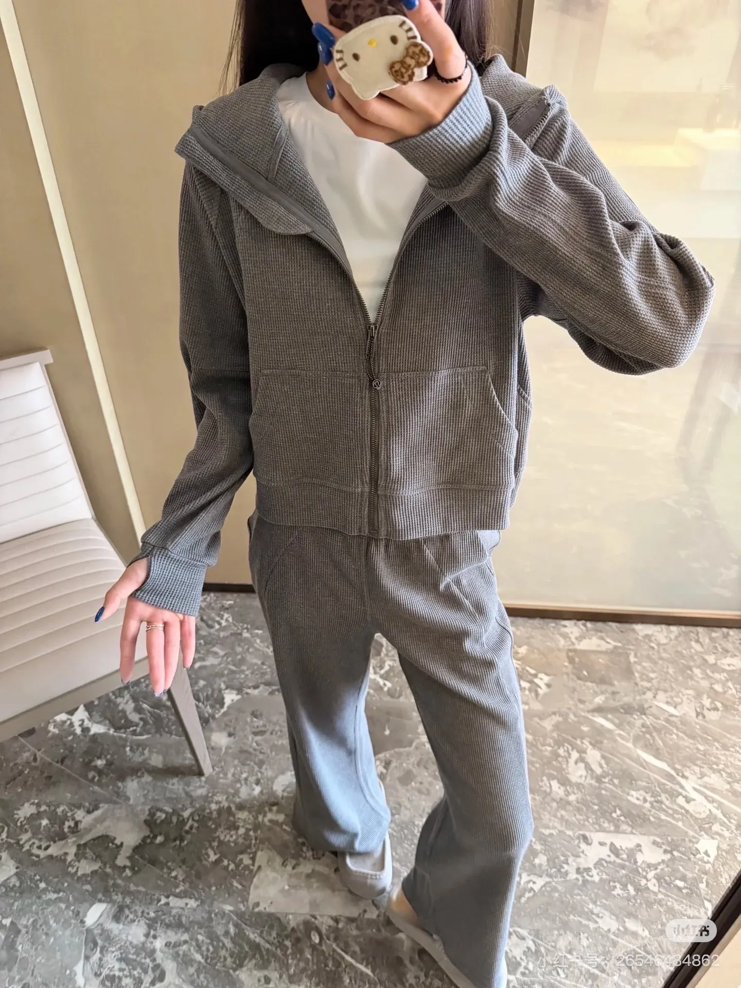 Waffle-Knit Zip-Up Hooded Jacket D20021697 — view 9