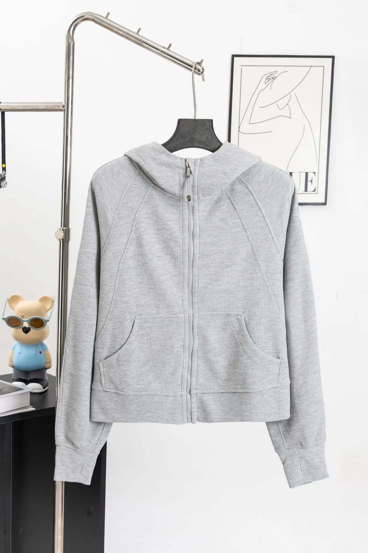 Waffle-Knit Cropped Zip-Up Hoodie D20021695